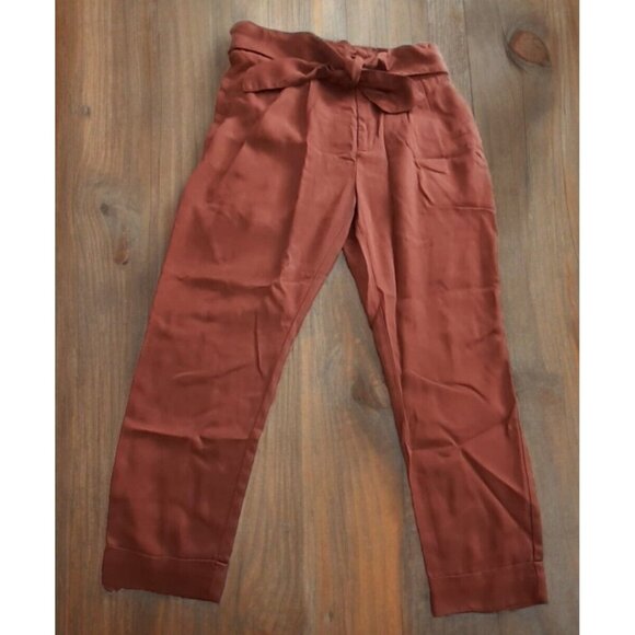 Cartonnier Anthropologie Cuff Pants Pleated Tie Front Rust High Waisted 6 - Picture 1 of 16